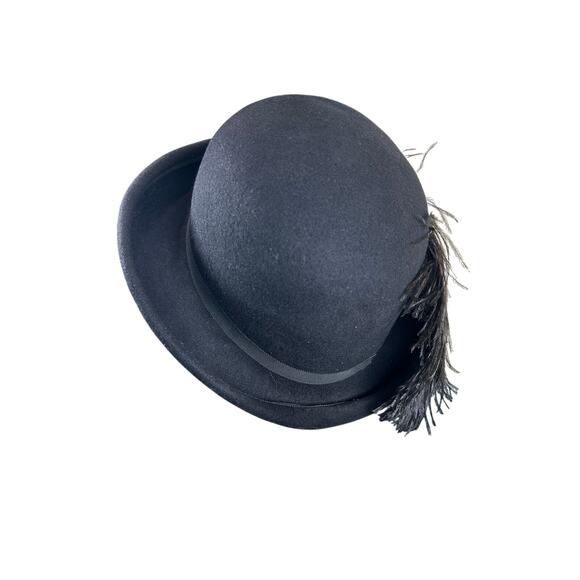 Vintage- Wool-  Feather - Bowler Hat- Doeskin Michelle- made in USA chic - Picture 5 of 9